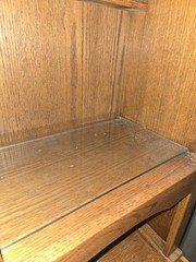 Solid Oak China Cabinet with Beveled Glass and Bronze Hardware. whit lights