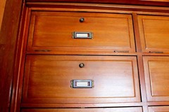 Antique French Art Deco Tambor Oak Notary Cabinet, attrib. to Maurice Lacour