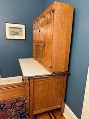 Sellers Antique Oak Hoosier Cabinet, Built-in Flour Sifter, Glass Sugar & Spice