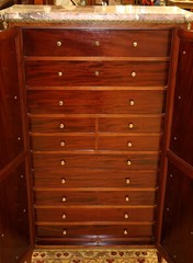 19th Century Marble Top Bronze & Plum Pudding Mahogany Cabinet By L. Cueunieres