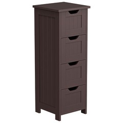 Slim Wood Bathroom Sideboard 4 Drawers Brown Narrow Storage Cabinet Toilet Paper