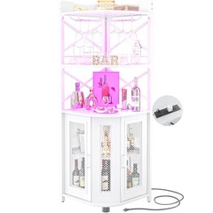 Corner Bar Cabinet with Power Outlet Industrial LED Strip Black