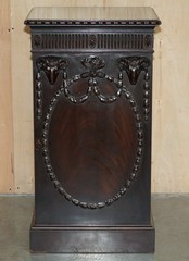 A PAIR OF ANTIQUE REGENCY ADAM REVIVAL FLAMED MAHOGANY PEDESTALS SIDE CABINETS