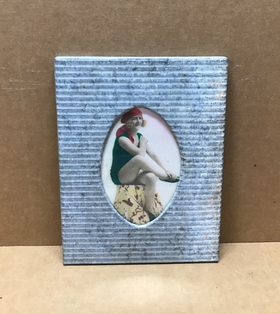 VTG Shabby 8×10 Photo 4×6 Oval Silver Tin Ceiling Picture Frame Chic Old 657-26B