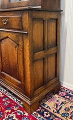 Antique English Large Bookcase Cupboard Cabinet Triple Door Glass Oak c. 1930s