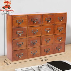 16 Drawers Vintage Wood Apothecary Medicine Cabinet Label Holder Card Catalog