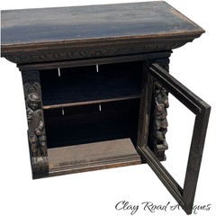 antique figural carved Oak hanging cabinet victorian Black Forest repurpose part