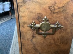 Victorian stunning LARGE bur Walnut/brass Collectors 3draws &key Cabinet C1850