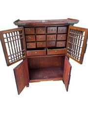 Mid 20th-century Korean 16-drawer apothecary herb chest medicine cabinet