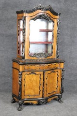 Continental European Ebonized Circassian Walnut Rococo Vitrine China Cabinet
