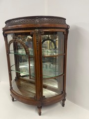 Antique Demilune French Louis XV Walnut Vitrine Display Cabinet