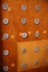Antique Display Case Apothecary Cabinet Tiger Oak Locker Tags Keys Vintage Wood
