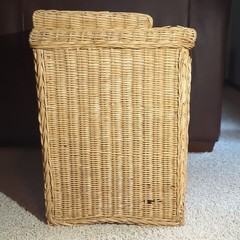 Vntg. Wicker Rattan Boho/Chic West Coast Drop-Front Record Storage Cabinet Table