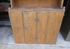 ANTIQUE PRIMITIVE GRAIN PAINTED OPEN TOP STEPBACK CUPBOARD