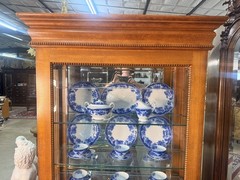 Vintage Oak Curio Cabinet With Side Opening Glass Doors Beaded Time Display Case
