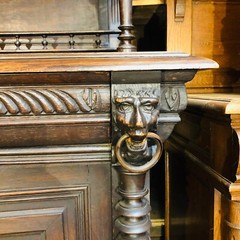 1800s Antique Carved Oak Cabinet, Leaded Glass, Country French Kitchen, JW0150