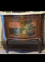 Antique French Style cabinet Marble top,hand painted H 32 1/2″, W 35″,D 17 1/2”