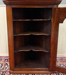 Antique English Corner Cabinet Carved Oak Hanging Wall Cabinet Storage c.1920s