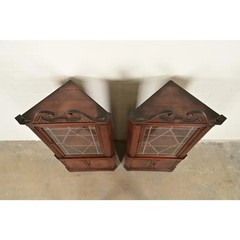 Baker Furniture Style Georgian Flame Mahogany Corner Cabinets, Pair