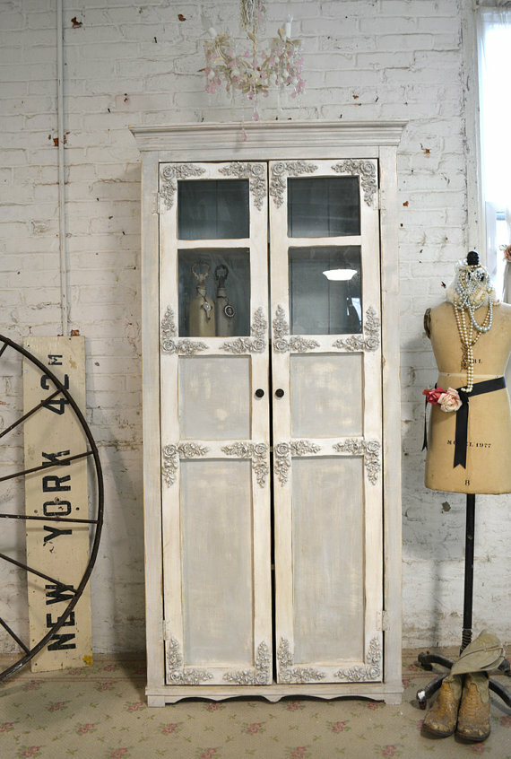 Painted Cottage Shabby Chic French Bookcase / China Hand Made Display Cabinet