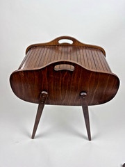 Beautiful Vintage Mid Century Modern Danish Tambour Roll Top Sewing Cabinet
