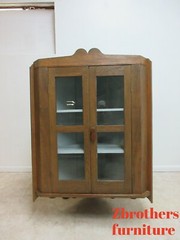 Antique Oak chestnut Hanging Corner Cabinet Cupboard Display Hutch