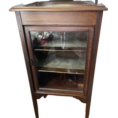 Antique Victorian Style Sheet Music Cabinet Glass Door Original Shelf Fabric