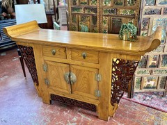 Chinese Altar Styled Sideboard, Cabinet Or Dry Bar, 71.5″ Wide x 36.75″ Tall