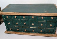 Antique Apothecary 18 Drawer Wood Cabinet Chest Jewelry Box Tool Box Green