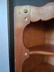 Vtg. corner cupboard with distinctive scalloped cutouts – 3 Tier – Oak In Color