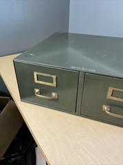 Vintage Shaw Walker Metal 2 Drawer Index Card File Cabinet 17.5” x 15.5” x 7”
