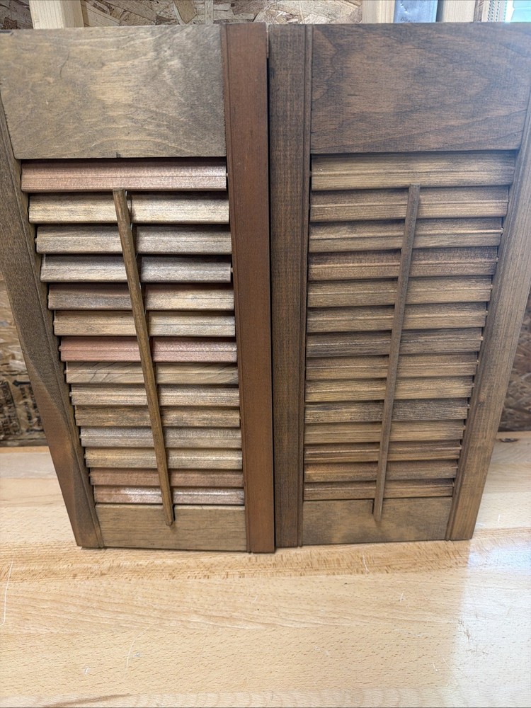 Vintage Farmhouse Louvered Wood Cabinet Rustic