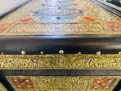 Palatial Hollywood Regency Commode, Chest, Nightstand in Brass and Ebony, a Pair
