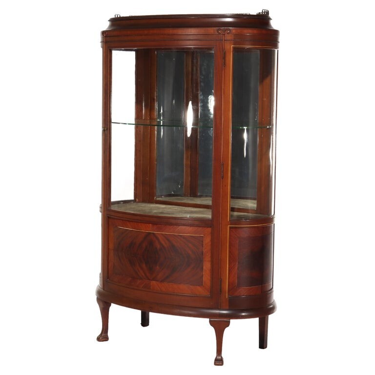Antique French Mahogany Banded Display Vitrine With Inlay & Ormolu C1890