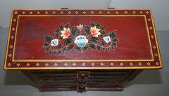 LOVELY CIRCA 1900 ORIENTAL HAND PAINTED SIDE CUPBOARD BOOKCASE METAL STRAP WORK