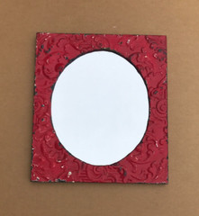 Decorative Salvaged Tin Ceiling 20″ x 23″ Red Metal Tin Oval Mirror Old 1861-23B
