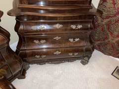 Vintage Dutch Burl Walnut Rococo Bombe China Cabinet Vitrine