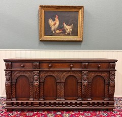 Antique English Renaissance Style Sideboard Server Entry Buffet Oak c.1930-40s