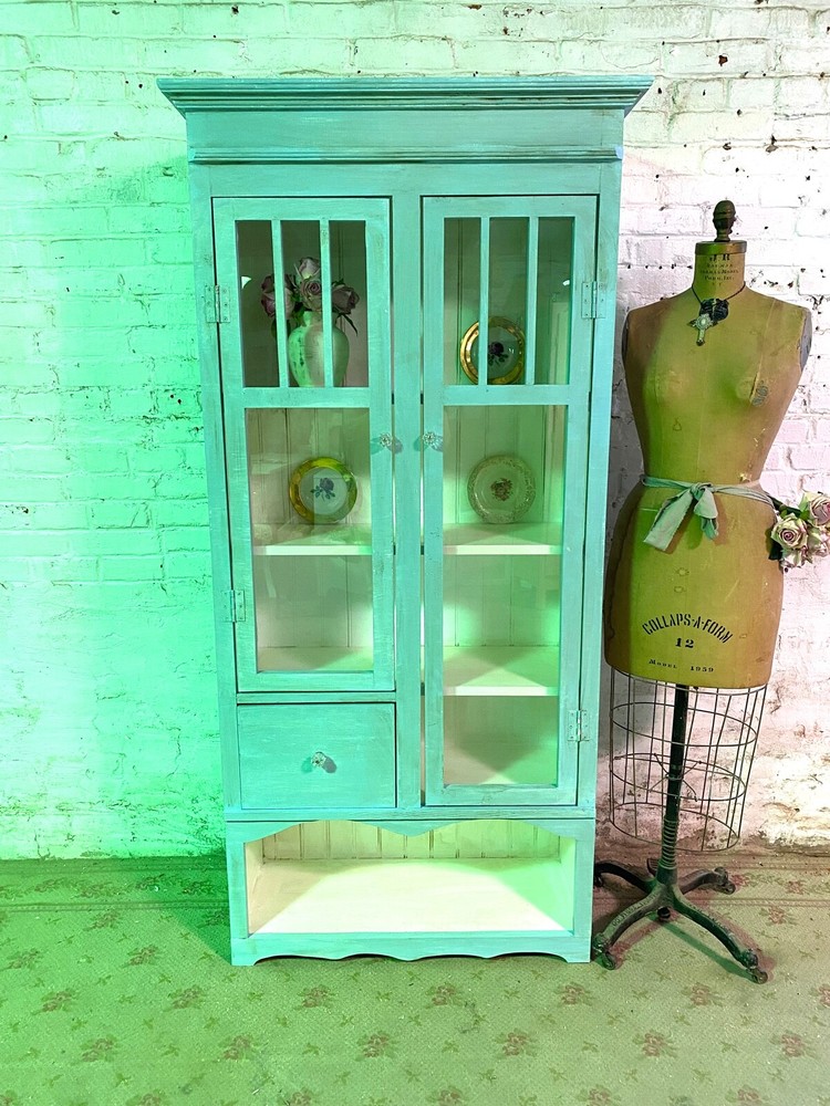 Painted Cottage Shabby Chic French Bookcase / China Hand Made Display Cabinet