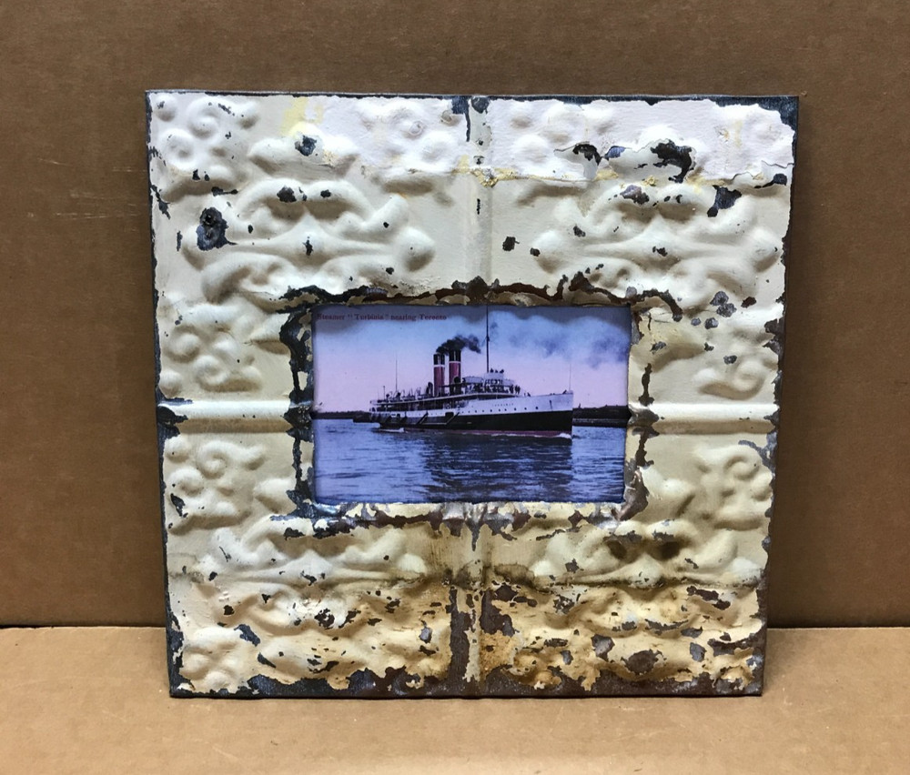 VTG 11″ Sq. Photo 4×6 Tin Ceiling Metal Shabby Mocha Picture Frame Old 634-26B