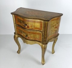 Florentine Nightstand End Table Hall Cabinet Chest of Drawers Gold Gilded Mid Ce