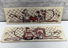 Pair Vintage Hoosier Cabinet Door Art Insert Panels Dutch Kitchen Scene