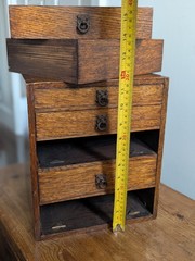 Oak 5 Graduated Drawer Small Cabinet Ceramic Insert Drawers Victorian Antique