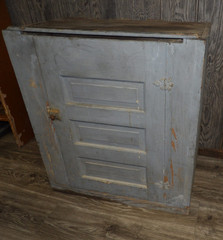 Heavy Antique Primitive Gray Painted Wall Floor Cupboard Cabinet 30″ X 34″ X 17″