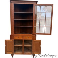 antique fiddleback cherry corner cupboard cabinet 1830 19th farm house refinish