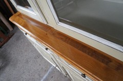 Vintage Country French Provincial Oak Buffet Deux Corps China Display Cabinet