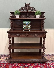 Antique French Buffet Server Sideboard Barley Twist Dark Oak Drawers 4 Tier 19C