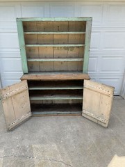 Antique Primitive Painted Shelf Cabinet Cupboard Pantry Country Kitchen 2 Piece