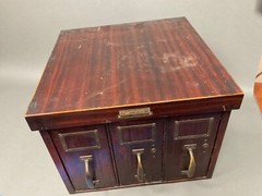 Antique Utility 3 Drawers Card File Cabinet Metal Wood Grain Allsteel Co.