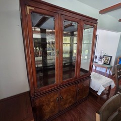 Two-Piece Mahogany and Burled Ashwood China Cabinet